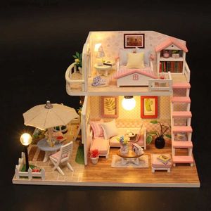 Arkitektur/DIY House Toys for Children Diy Doll House Casa Miniature Dollhouse With Furniture Dollhouse Toy Birthday Presents Pink Loft Villa M033