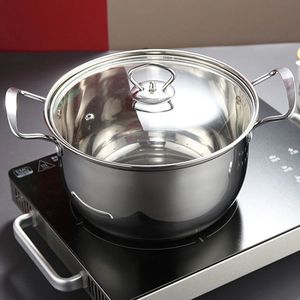 Rostfritt stål soppkanna Daglig Använd Stockpot Multifunktion Matlagning Krukor Lids Glas kokande vattenmjölk PAN 240304