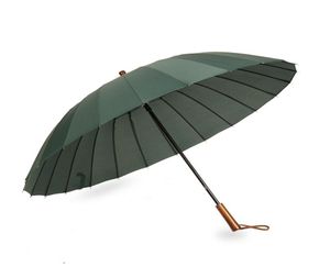 24K Long Handle Big Umbrella Rain woMen Increase Windproof Wooden Solid Color Golf Parasol Large UMBRLLAS Men Gift Y200324224W2516052
