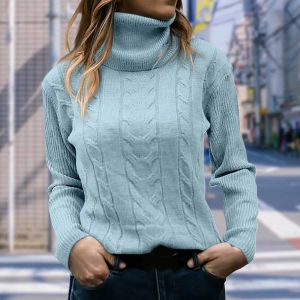 Pullover Dolcevita da donna Maglioni a maniche lunghe a trecce lavorati a maglia Tinta unita Fiori di canapa lavorati a maglia Maglione caldo Maglione con fondo lavorato a maglia intrecciato