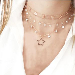 Pendants 925 Sterling Silver Black White Cz Star Charm Link Chain Choker Short Necklace With Rose Gold Color Plated Fashion Women Jewelry