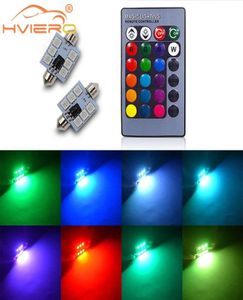 2X RGB 5050 6SMD Festoon Lights c5w Dome Light Car Led Auto mobile Remote Controlled Colorful Reading Lamp Roof trunk Bulbs8494413