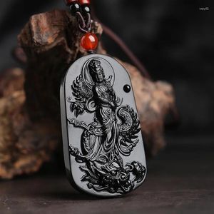 ペンダントナチュラルブラックオブシディアンの手彫りドラゴンの慈悲の女神ペンダントファッションブティックジュエリー男性と女性のネックレス