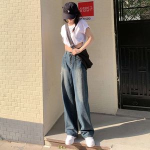 2024 New designer jeans women High Waisted Wide Leg loewee jeans Spring and Autumn Small womens jeans Design Straight and Loose Fitting Slimming Floor Mop PantsYLA9