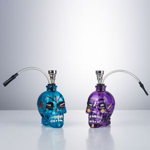 GB003 Hookah Glass Bong Skull Smoking Pipe Metal Bowl One Hose Paint Color Water Pipes