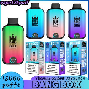 Bang Box 18000Puffs Pen do vape e cigarro de captura de cigarro de 18kpuff de 18kpuff bobina de malha de malha de 850mAh Vrespers de bateria recarregável 0% 2% 3% 5% 12 Evaporador de cor dupla malha dupla