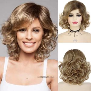 Perucas de cabelo sintético encaracolado curto para mulheres elegante mamãe peruca natural fofo diariamente senhoras cosplay traje de halloween 240306