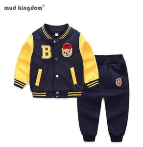 Mudkingdom meninos roupas primavera outono manga longa retalhos bonito urso jaqueta de beisebol e jogger conjunto roupas esportivas 2202187267765