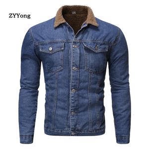 Homens Luz Azul Inverno Jean Jaquetas Outerwear Quente Denim Casacos Homens Azul Lã Forro Mais Grosso Inverno Denim Jaquetas Tamanho S-XXL 240301