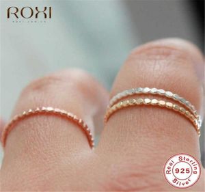 Roxi 925 Sterling Silver Rings for Women Slim Stacking Pärlade ringar Bröllop Band Eternity Stacking Ring Finger Jewel Girl Gift Q6098714