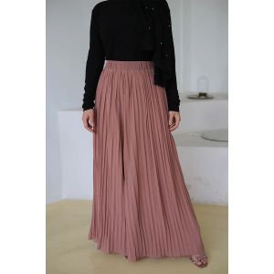 Bottoms verão feminino sólido plissado chiffon elástico perna larga calças de cintura alta casual solto culottes férias muçulmano bottoms islam