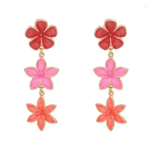 Stud Earrings Fashion Retro Drop Oil Flower For Women Personality Three Floral Tassel Cute Wedding Party Jewelry Gifts