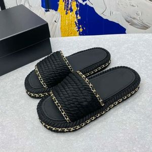 Paris Women Platform Sandals Designer Sliders Summer Slippers Luxury Metal Chain Hemp Rope Beach Slides Thick Soles Sandals Shoes Sizee 35-42