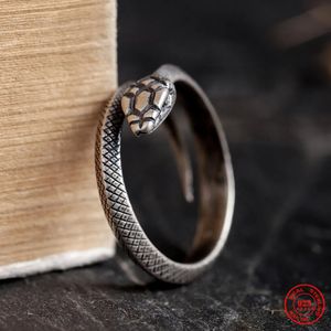 MKENDN Retro Punk Exaggerated 925 Sterling Silver Spirit Snake Ring Fashion Personality Stereoscopic Opening Adjustable Jewelry 240220