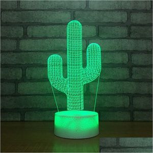 Luzes noturnas Cactus Forma 3D Candeeiro de mesa LED Mudança de cor Ilusão Visual Usb Nightlight Planta Estilo para crianças Presentes de Natal Drop Dhbk9