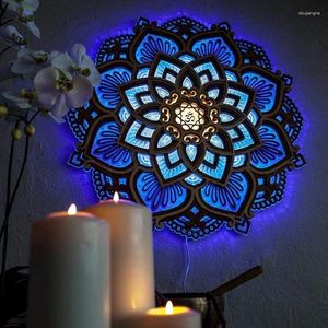 Duvar lambası Mandala Yoga Odası Gece Işığı LED Çok katmanlı lazer kesilmiş oyma zarif PVC / ahşap asılı damla