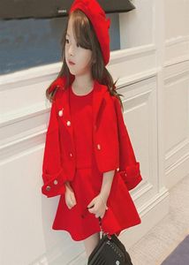 Girls Coat Suits Dress Coat Kids Teenagers Outwear 2021 Red Thicken Warm Winter Autumn Kids Cotton Woolen Cloth Children039s Cl7978444