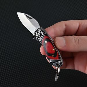 Outdoor Mini Folding Sharp Small Fat Stainless Steel Colored Wood Opening Box Fruit Knife Self Defense 207772