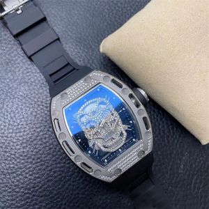 Designer watches square dial black rubber strap diamond watch movement business leisure reloj silver blue band skeleton watch All Over the Sky Star Fashion sb057 C4