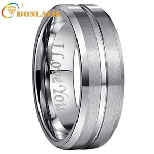 Bröllopsringar Bonlavie Men039S 8mm volfram Carbide Ring Blue Black Matt Finish Beveled Edge Band Size 6 to1419736138