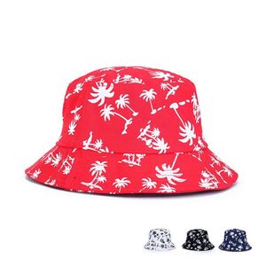 Spring Summer Men Women Beach Wide Brim Sun Hats Coconut Tree Pattern Adults Bucket Hats Outdoor Tourism Hat Fisherman Hat GH-43283u