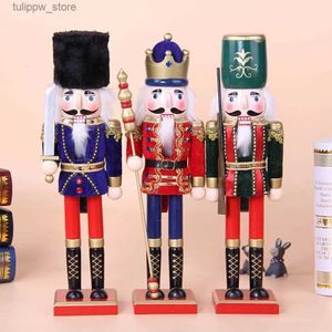 Decorative Objects Figurines 38CM Christmas Nutcracker Soldier Puppet Wooden Handicraft Nutcracker Doll Desktop Ornament New Year Christmas Decoration Gift