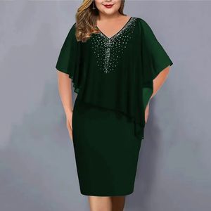 plus size Beautiful Party Midi Dress Knee Length Women Sheath Dress Rhinestone Decor Wedding Party Summer Party Dress Daily Wear 240229