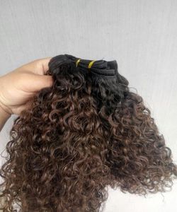 Indian Human Virgin Hair Weft Ombre 1B4 Brown Curly Weaves Double Drawn 100g One Bundle5914757