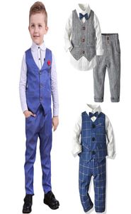 Clothing Sets SpringAutumn Baby Boy Gentleman Suit White Shirt With Bow TieStriped VestTrousers 3Pcs Formal Kids Clothes Set8750729