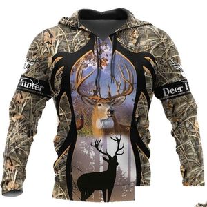 Men'S Hoodies & Sweatshirts New Fashion Hoodie Deer Hunting 3D Printed Hooded Sweatshirts Uni Casual Streetwear Hoody Wholesale And R Dhd90