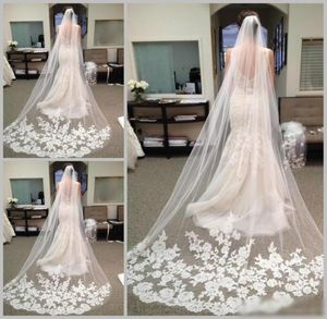 2019年の在庫長い株式長さの長さのブライダルベールアップリケveu de noiva longo wedding veil lace purfle with comb4822962