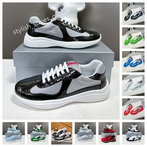 With Box P Parda Prad Shoe Men Women Americas Cup Xl Leather Sneakers High Quality Patent Leather Flat Trainers Black Mesh Laceup Casual Shoes Outdoor Runner Spor R29D