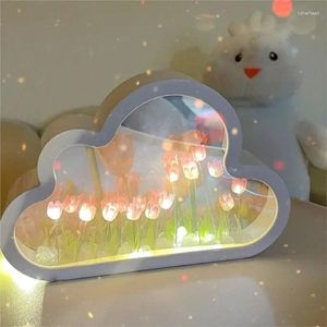 Table Lamps Tulip Handmade Mirror Desktop For Lamp Night Gifts Bedroom Cloud Novelty Birthday Light Ornament DIY LED Decoration