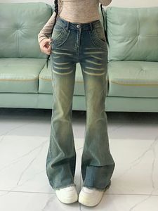 Frauen hohe Taille Stretch Flare Jeans Skinny Streetwear 90er Vintage Glockenboden Denimhose Lady Punk Y2K Quasten Modehosen 240229