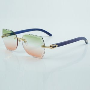 Óculos de sol com lente de corte fashion 8300817 pernas de madeira azul natural de alta qualidade tamanho 60-18-135 mm QOG7