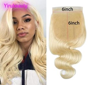 Indisches rohes reines Haar, 6 x 6, Spitzenverschluss, mittlere dreiteilige Körperwelle, 613 blonde Farbe, 6 x 6 Verschluss mit Babyhaaren9305860