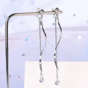 Dangle Earrings VOQ Simple Wavy Line Fringe Pendant Zircon For Female Super Fairy Chic Student Girl Party Wedding Jewelry Accessories