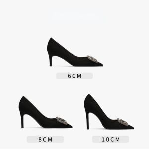 Dresses Women 6CM 8CM 10CM High Heels Women Shoes Black Satin Silk Dress Bling Crystal Rhinestone Pumps Lady Wedding Dress Pumps