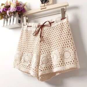 Şort Kadın Yaz Plajı Cottage Cottage Crochet Tığ kanca kuşu şort kadın Bohemian Boho Çingene Etnik Kabile Hippi Ibiza Kısa