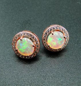 925年のスタッドイヤリング美しいローズゴールドSterling Silver White Fire Opal Earring Womens for Gift3332707