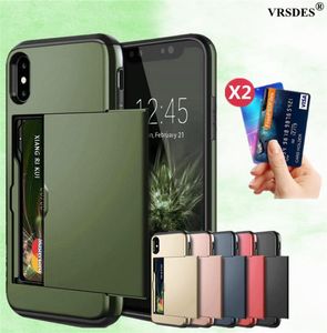 Armor Slide Card Case für iPhone 13 12 Mini 11 Pro XS Max XR X Kartensteckplatzhalter Abdeckung für iPhone 8 7 6S Plus SE 2 2020 5 5S Case5522673