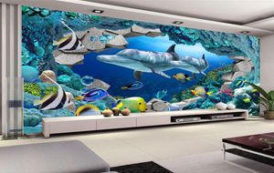 Mundo subaquático po papel de parede personalizado 3d murais bonito golfinho papel de parede crianças039s quarto meninos design interior ar5123688