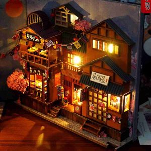 Architecture/DIY House Wooden Puzzle Bookend DIY Book Nook Kit with LED Light Shelf Insert Alley Miniature Dollhouse Model Building Set Christmas Gifts