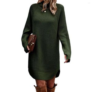 Lässige Kleider Damen Herbst Frühlingspullover Kleid Langarm Rollkragenpullover Feste Farbgestricke weibliche Winterstrickwege täglich