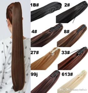 Grande sconto 100 capelli umani naturali brasiliani di Remy coda di cavallo artiglio clip inon estensione dei capelli umani capelli lisci 2 pezzi 200 grammi Fre8327495