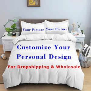 Conjunto de cama personalizado 3D Interessante criativo personalizado capa de edredão com fronha Twin Full Queen King Size POD Drop 240228