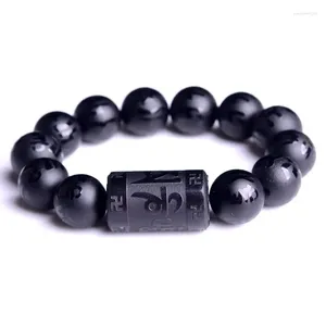 Strand Wholesale Black Six Words Natural Obsidian Stone Bracelet Daming Mantra Beads Hand Row For Women Men Gift Fashion Jewelry