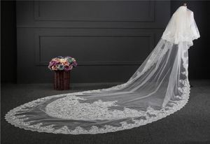 2017 Custom Made Wedding Veil Real Picture Stunning Two Layers White Ivory 3 Meter Long Lace Applique Tulle Cathedral Bridal Veils4846030