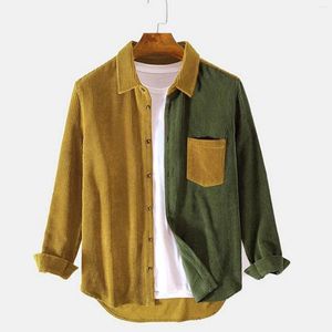 Men's Casual Shirts 2024 Patchwork Corduroy Long Sleeve Shirt Harajuku Button Contrast Color Cargo Coat Male Clothing