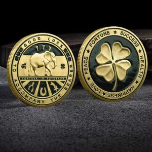 Arts and Crafts Four leaf clover commemorative coin elephant commemorative medal three-dimensional relief baked paint metal handicraft manufacturer T240306